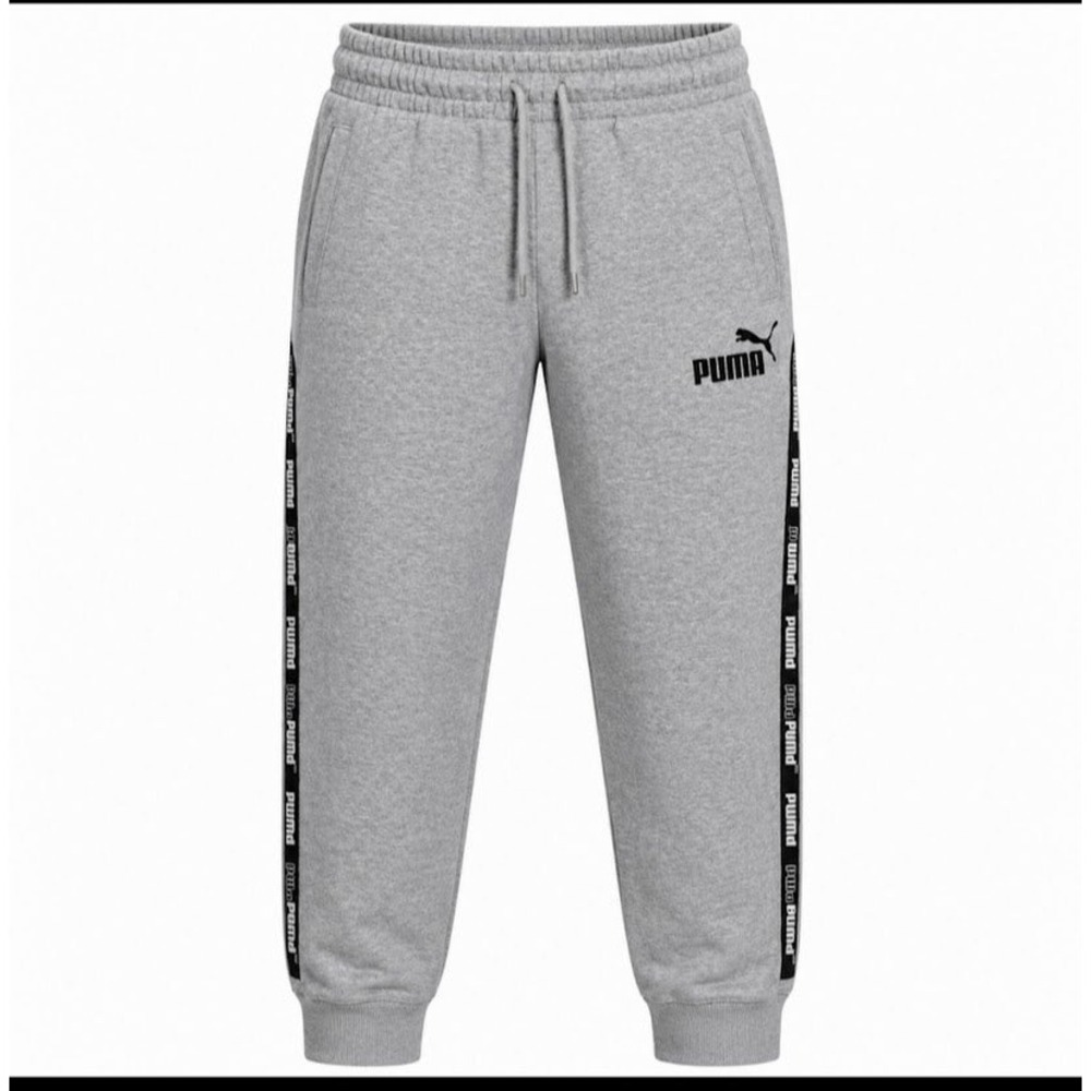 Puma Mens Fleece Joggers Gray Logo Tape Sweatpants 589397-03 Size Small 1081